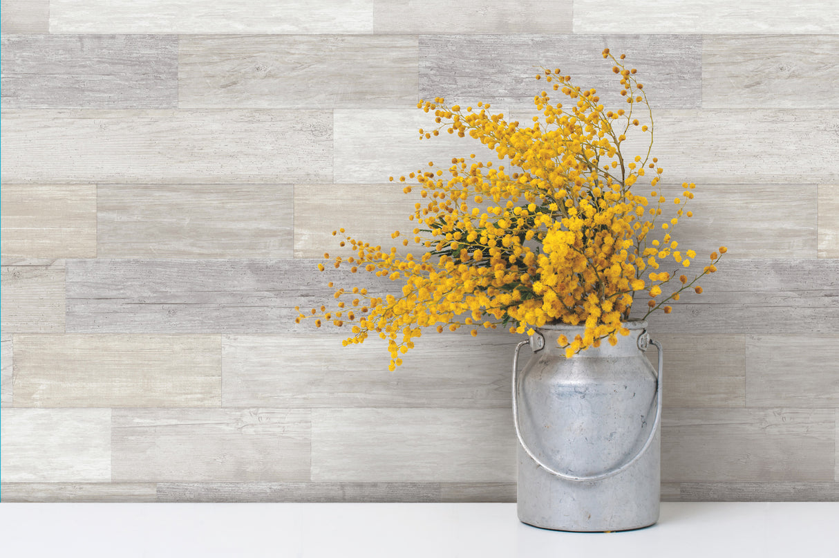 York FH4003 Bleached Pallet Board White Wallpaper