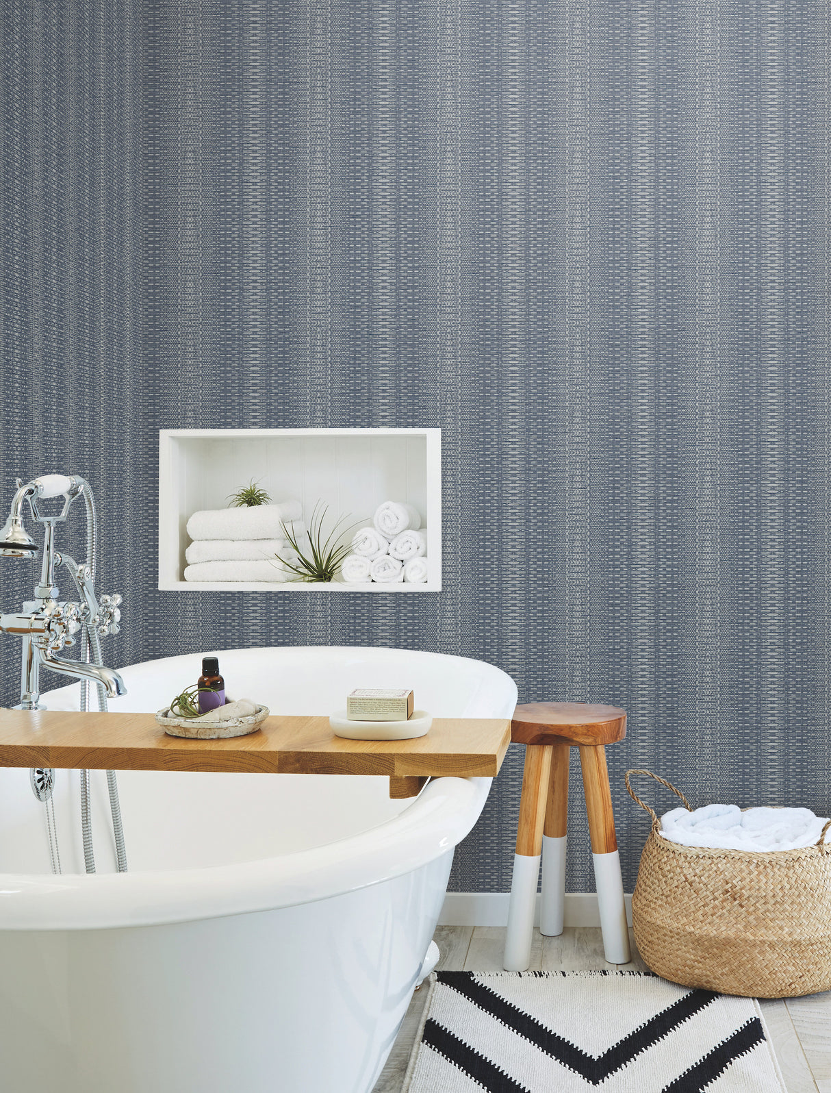 York FH4011 Market Stripe Navy Wallpaper