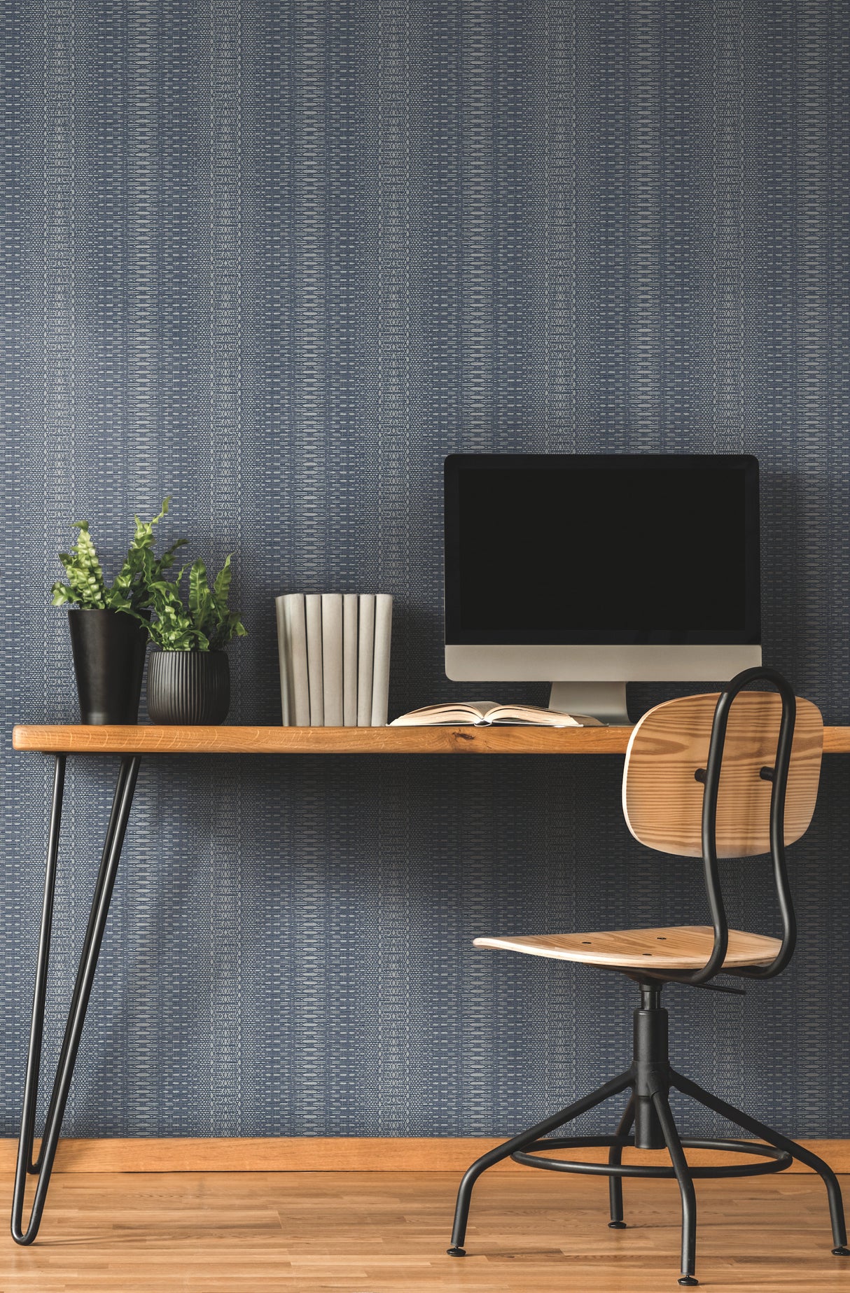 York FH4011 Market Stripe Navy Wallpaper