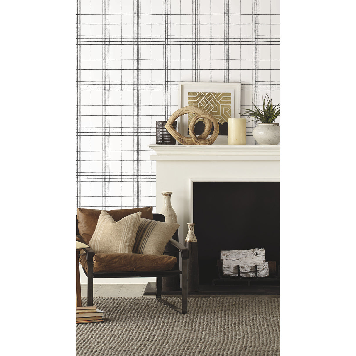 York FH4016 Farmhouse Plaid Black & White Wallpaper