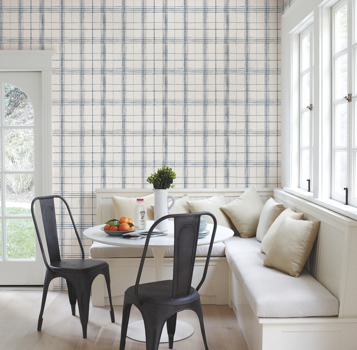 York FH4017 Farmhouse Plaid Navy & White Wallpaper