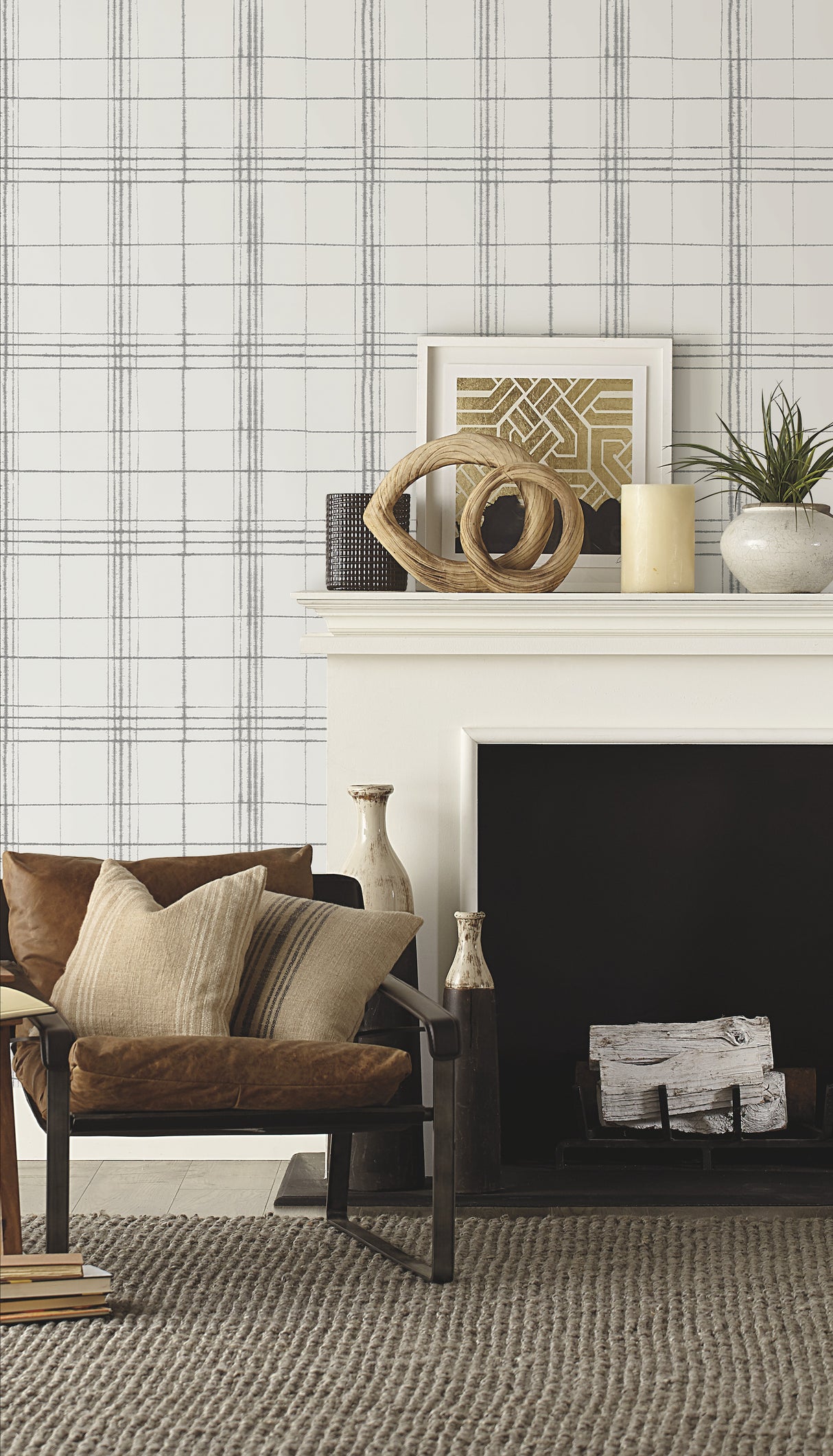 York FH4018 Farmhouse Plaid Beige & Grey Wallpaper