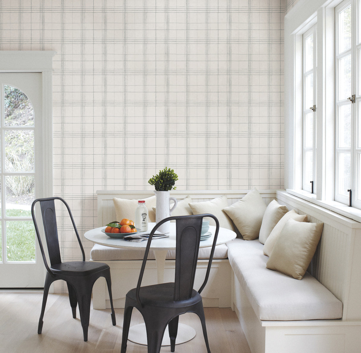 York FH4020 Farmhouse Plaid Grey & White Wallpaper