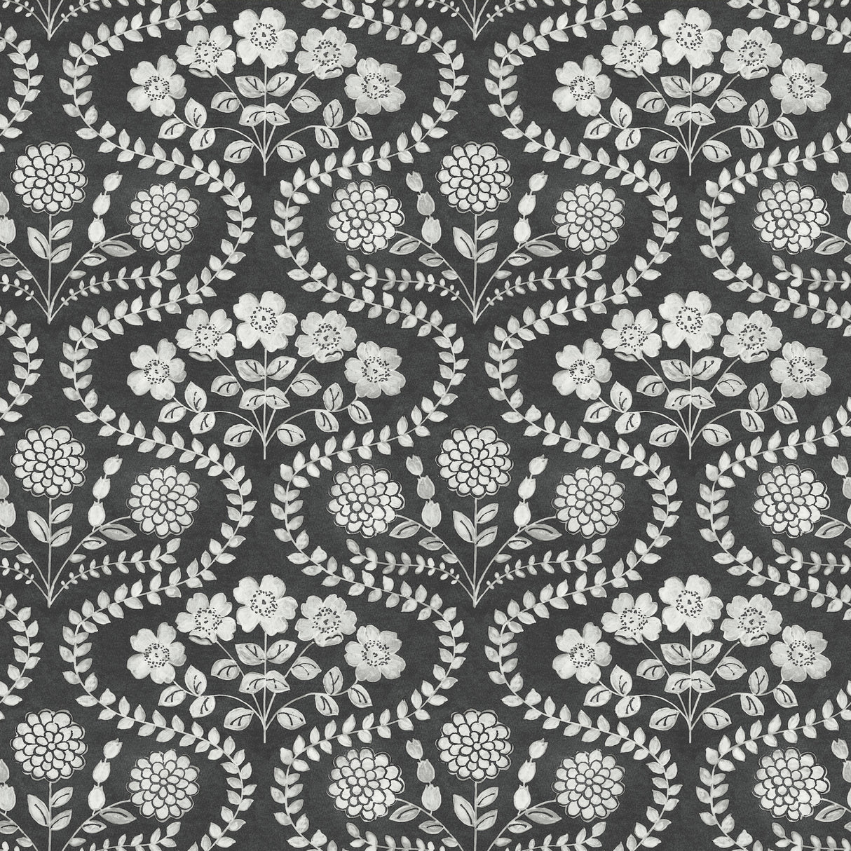 York FH4022 Folksy Floral Black & White Wallpaper