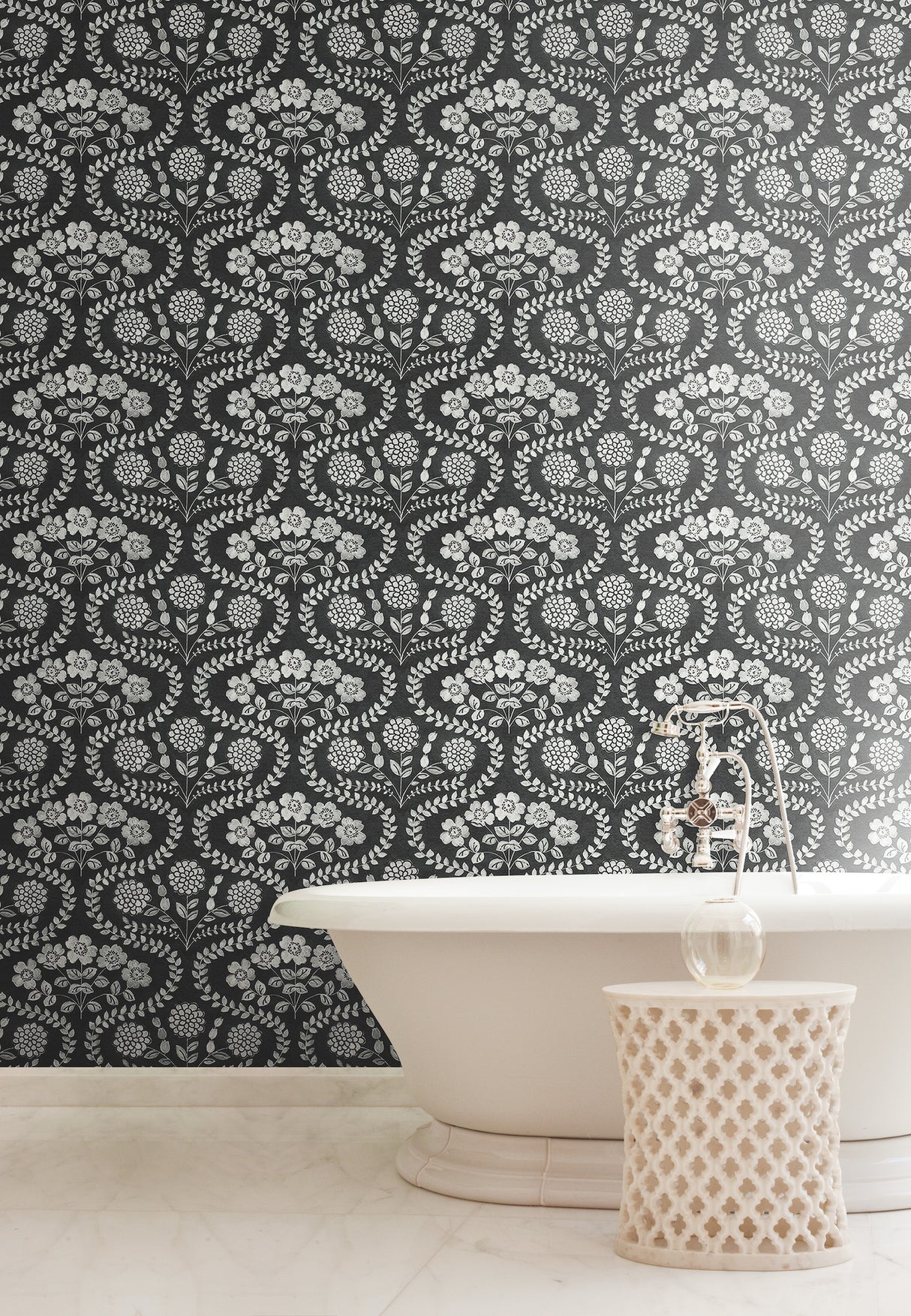 York FH4022 Folksy Floral Black & White Wallpaper