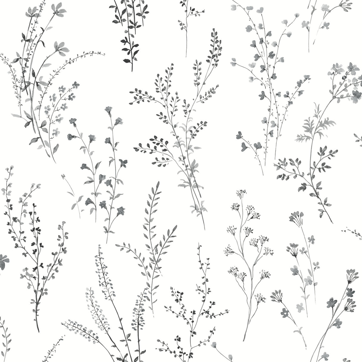 York FH4026 Wildflower Sprigs Black & White Wallpaper