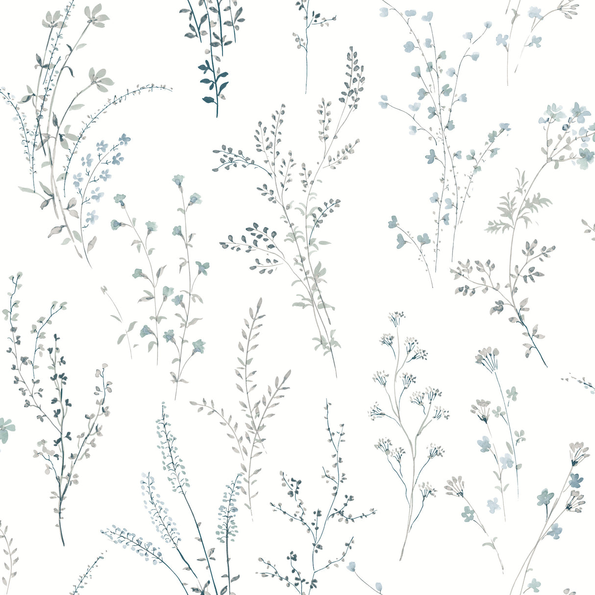 York FH4027 Wildflower Sprigs Blue & Green Wallpaper