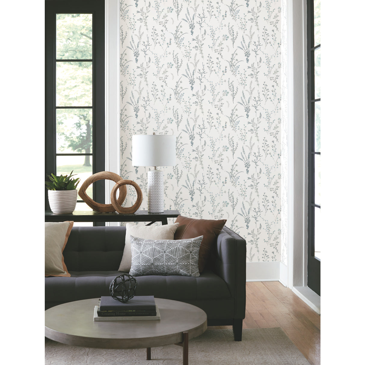 York FH4027 Wildflower Sprigs Blue & Green Wallpaper