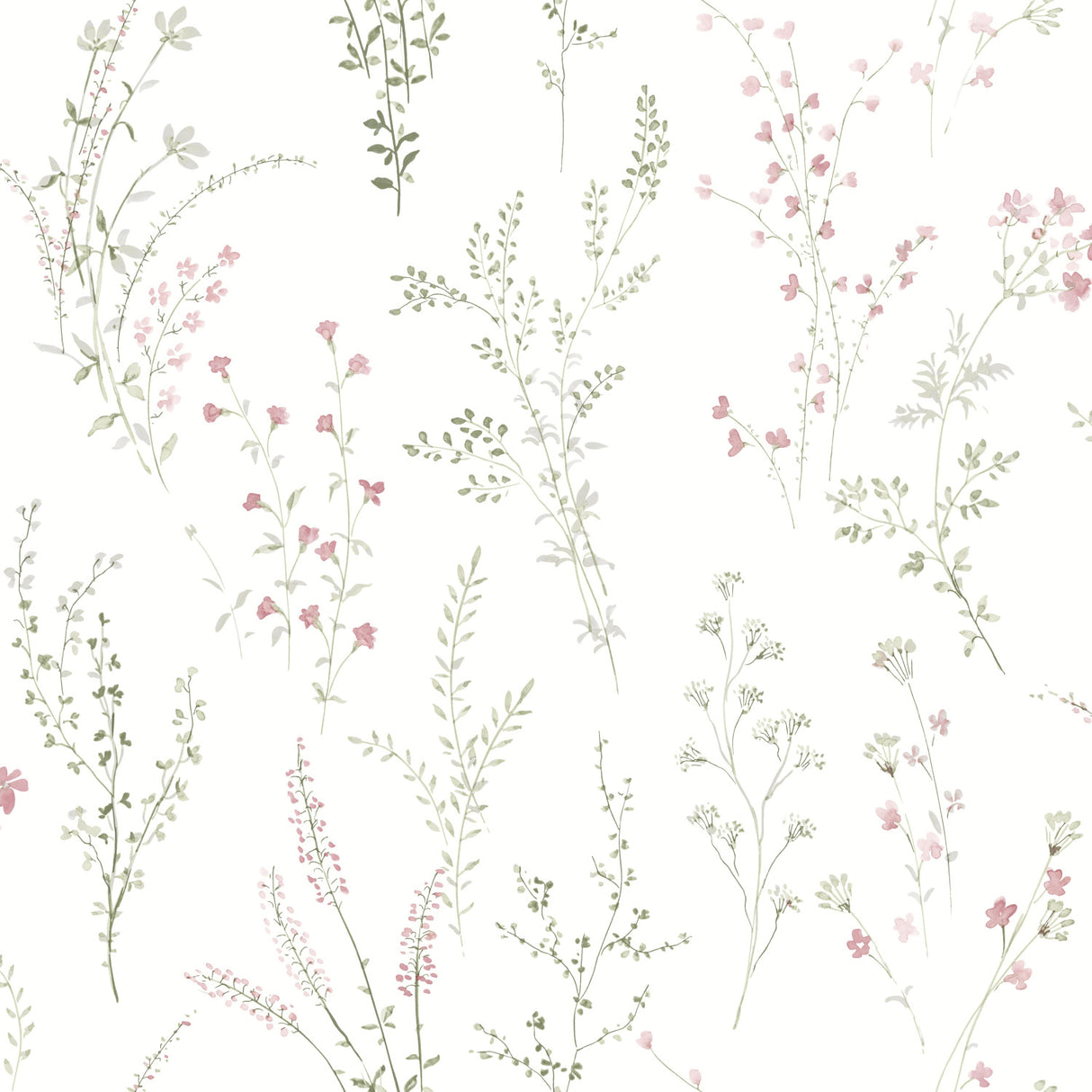 York FH4028 Wildflower Sprigs Pink & Green Wallpaper