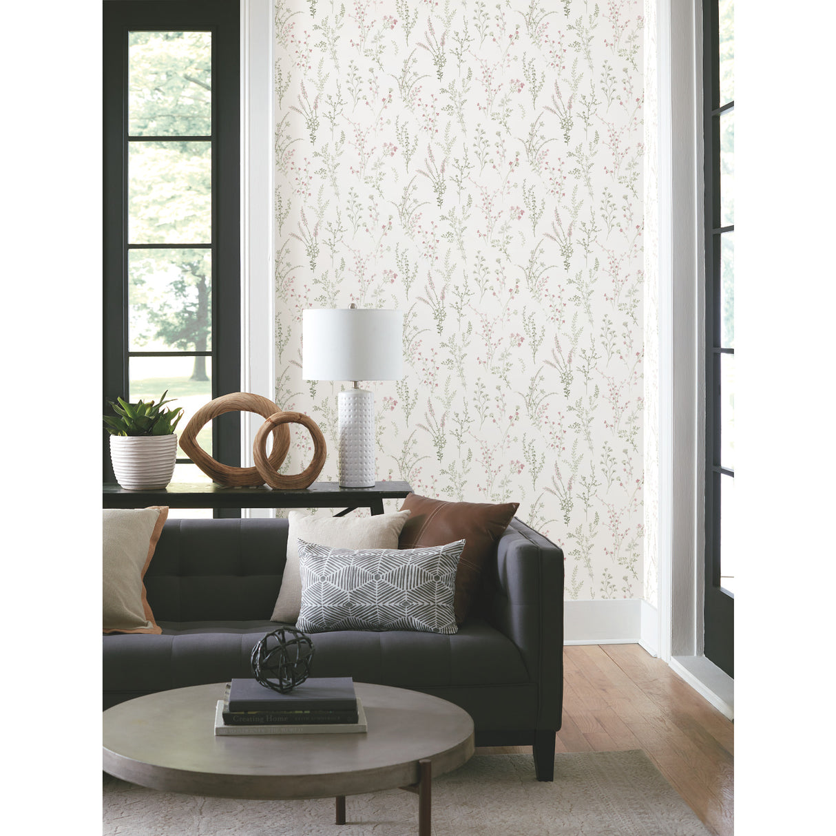 York FH4028 Wildflower Sprigs Pink & Green Wallpaper