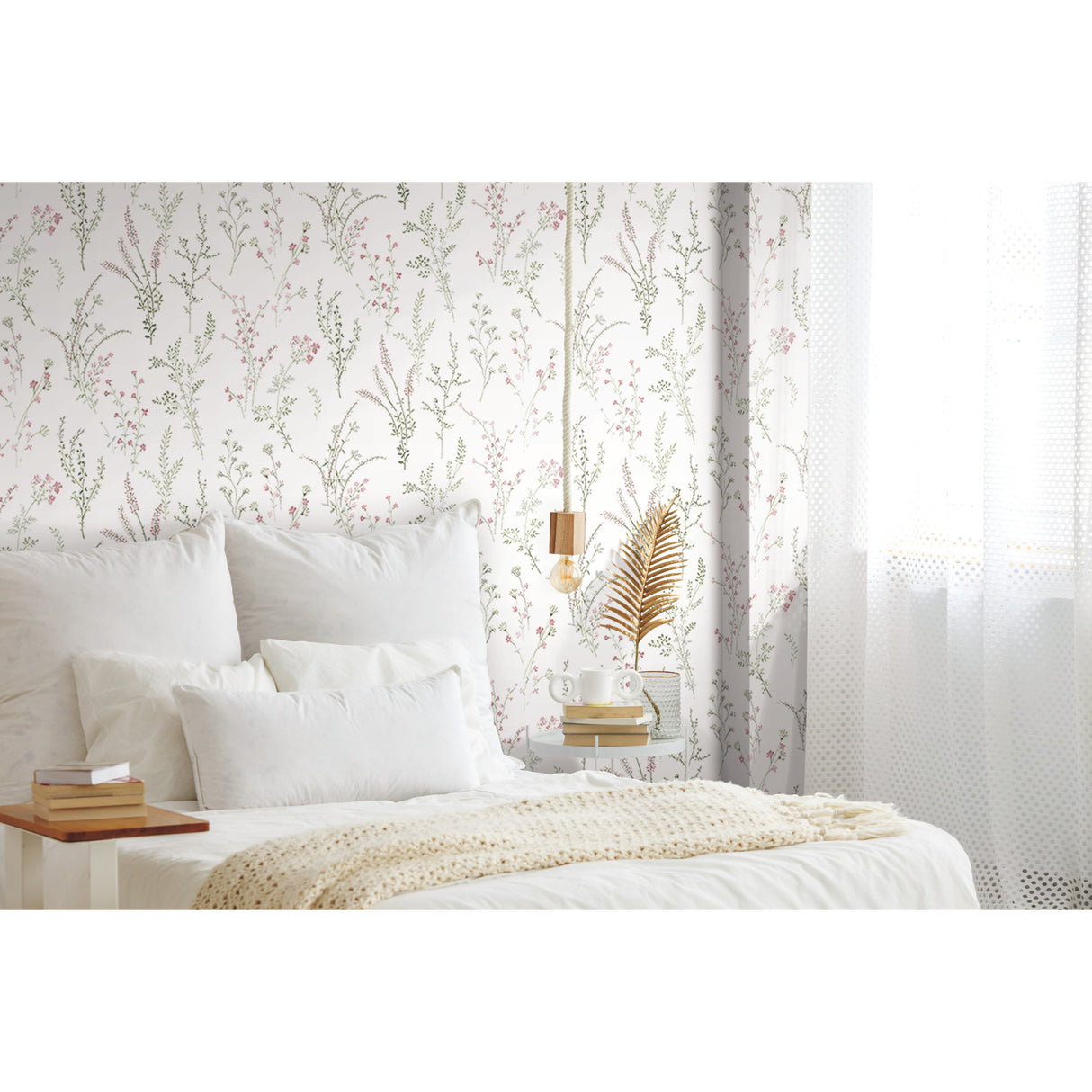 York FH4028 Wildflower Sprigs Pink & Green Wallpaper