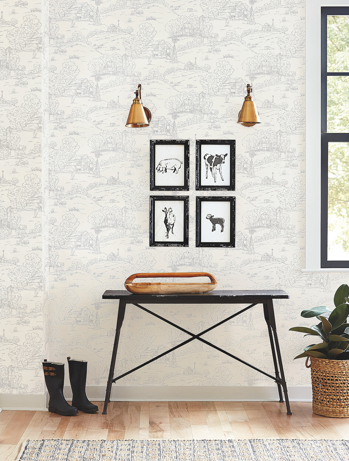 York FH4033 Pasture Toile Beige & Grey Wallpaper