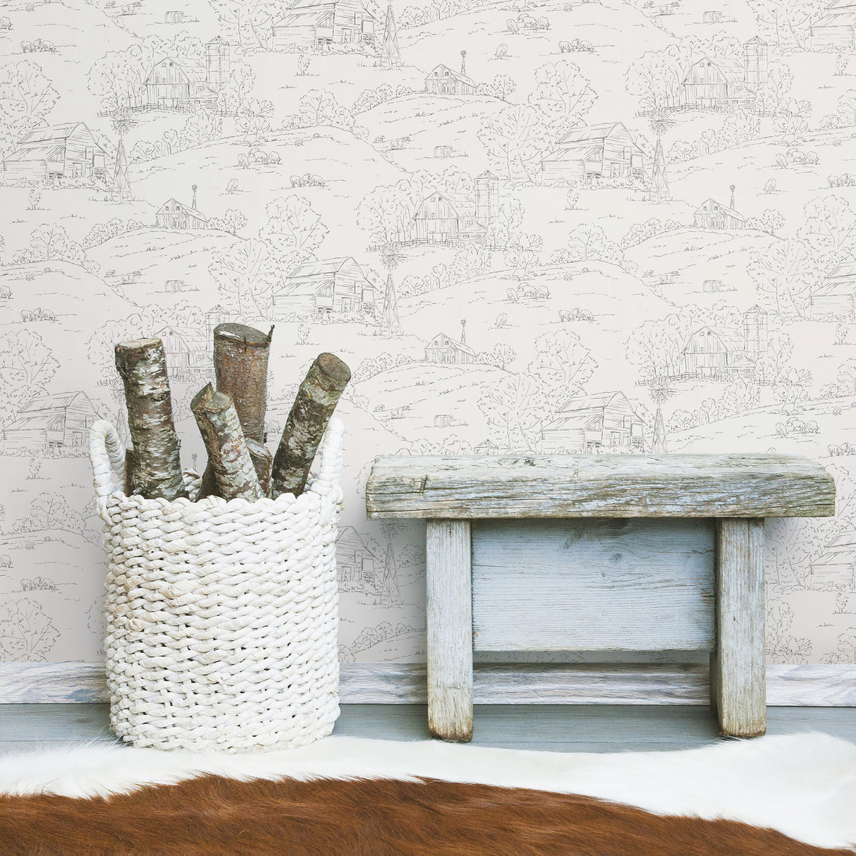 York FH4033 Pasture Toile Beige & Grey Wallpaper