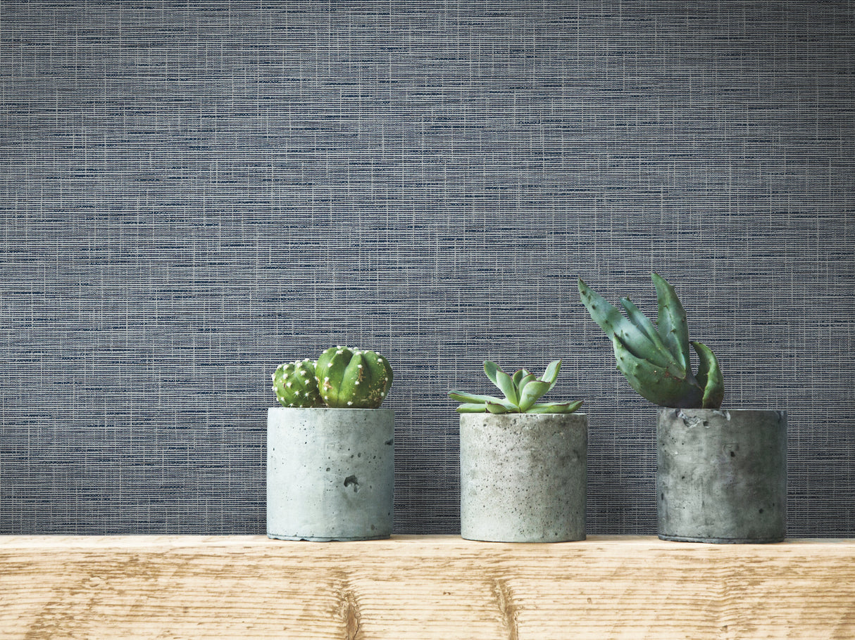 York FH4057 Silk Linen Weave Navy Wallpaper