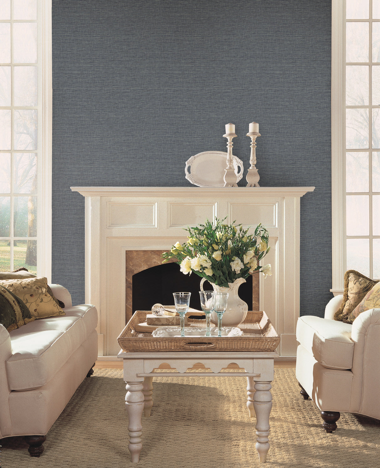 York FH4057 Silk Linen Weave Navy Wallpaper