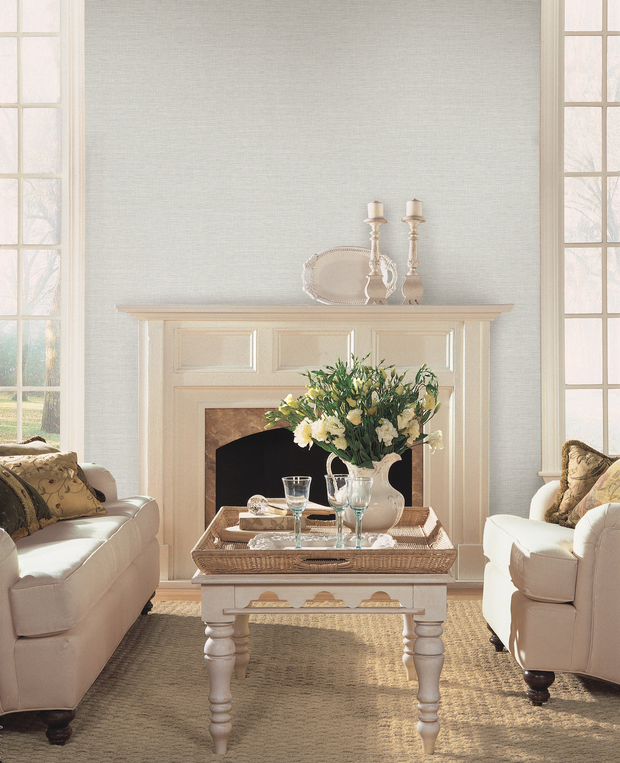 York FH4059 Silk Linen Weave White Wallpaper