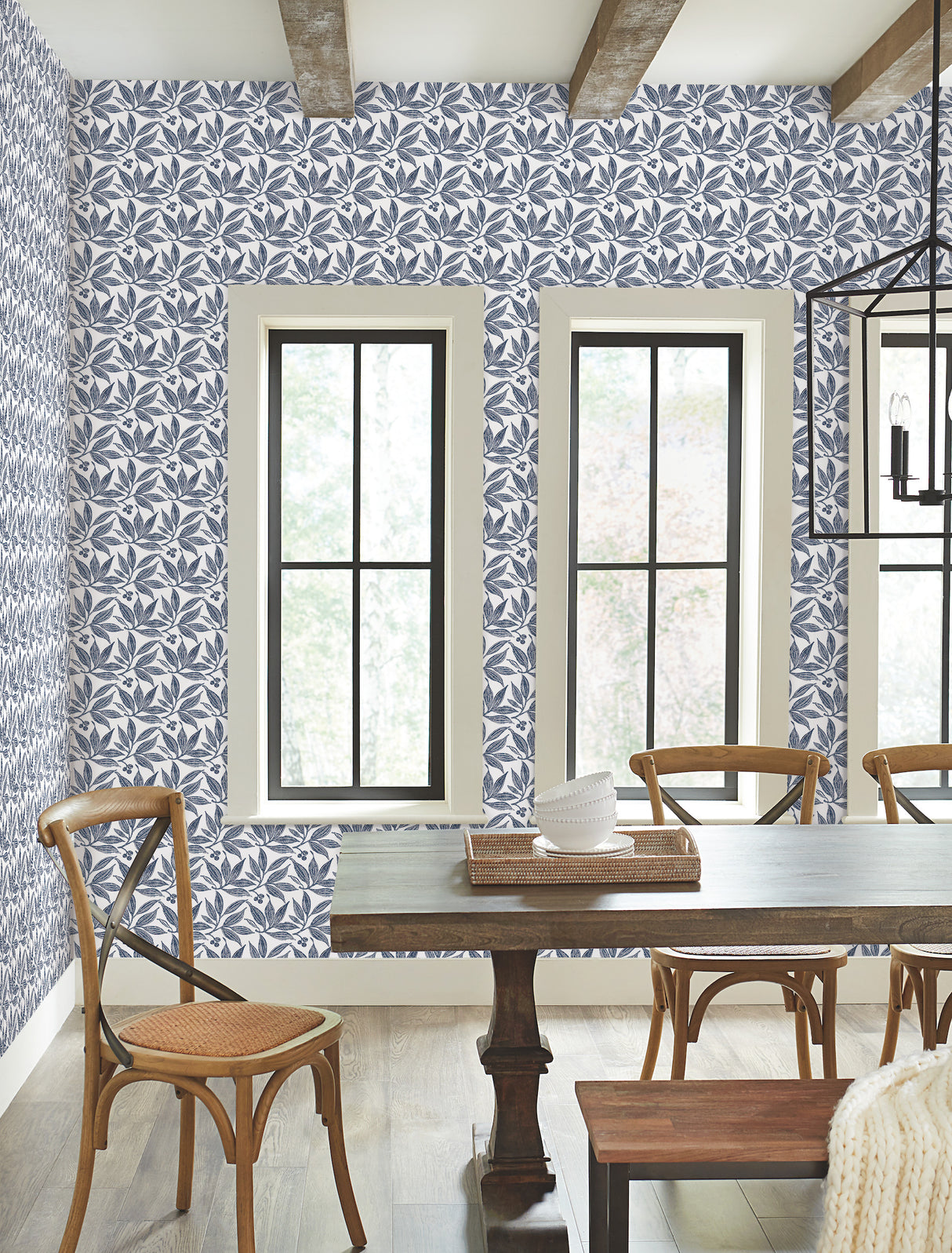 York FH4062 Chokeberry Block Print Navy & White Wallpaper