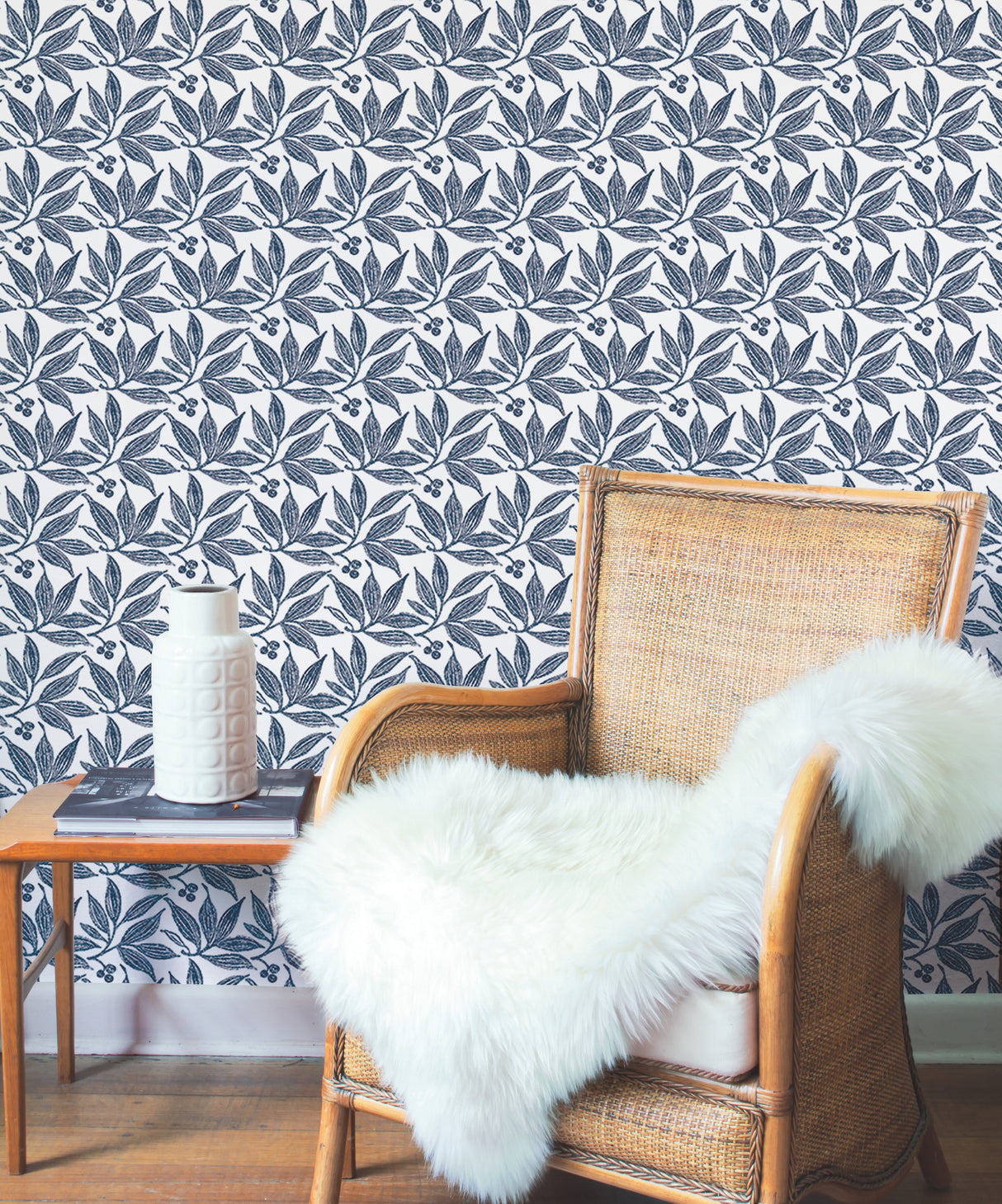 York FH4062 Chokeberry Block Print Navy & White Wallpaper