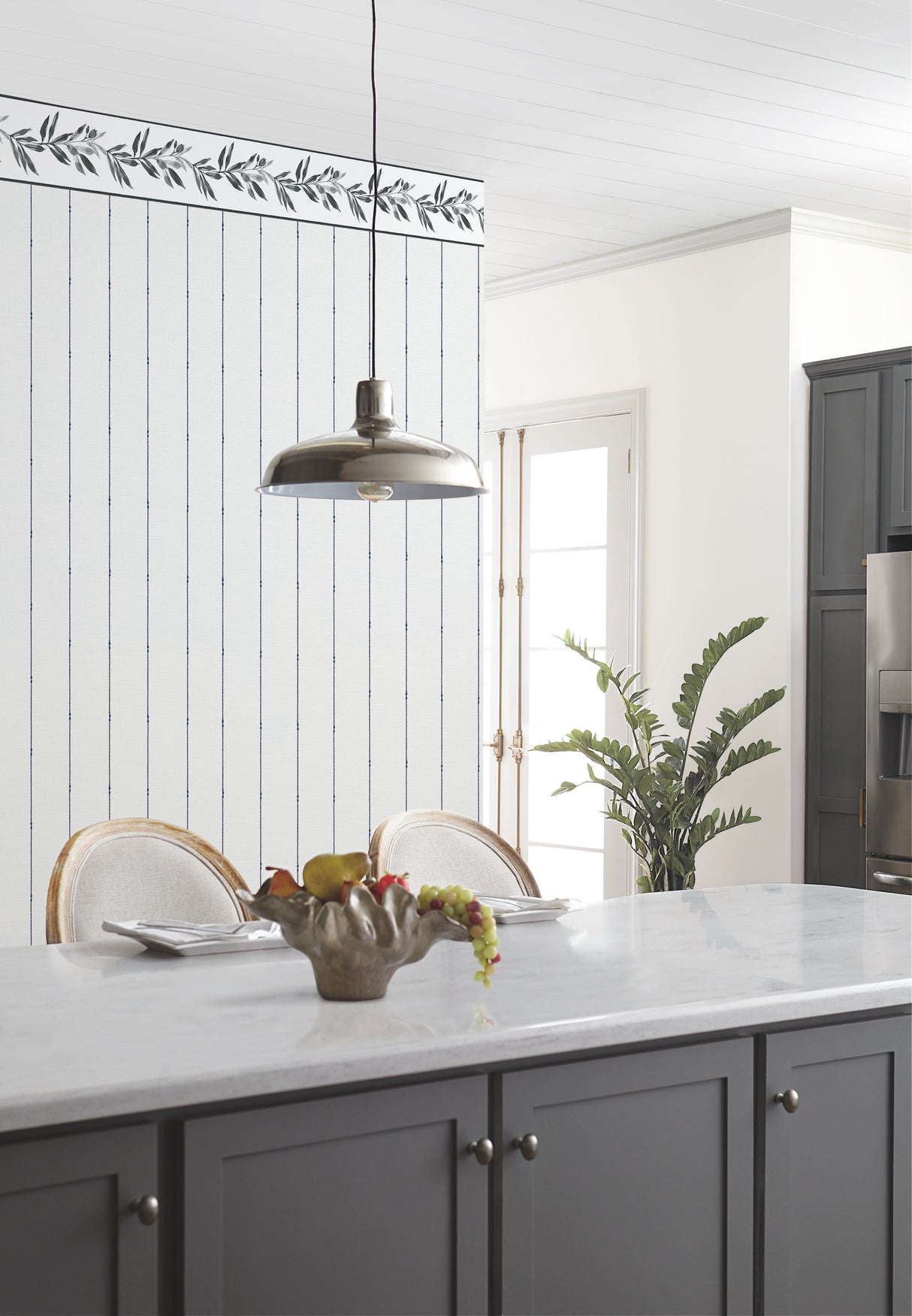 York FH4078 In Stitches Stripe Navy & Cream Wallpaper