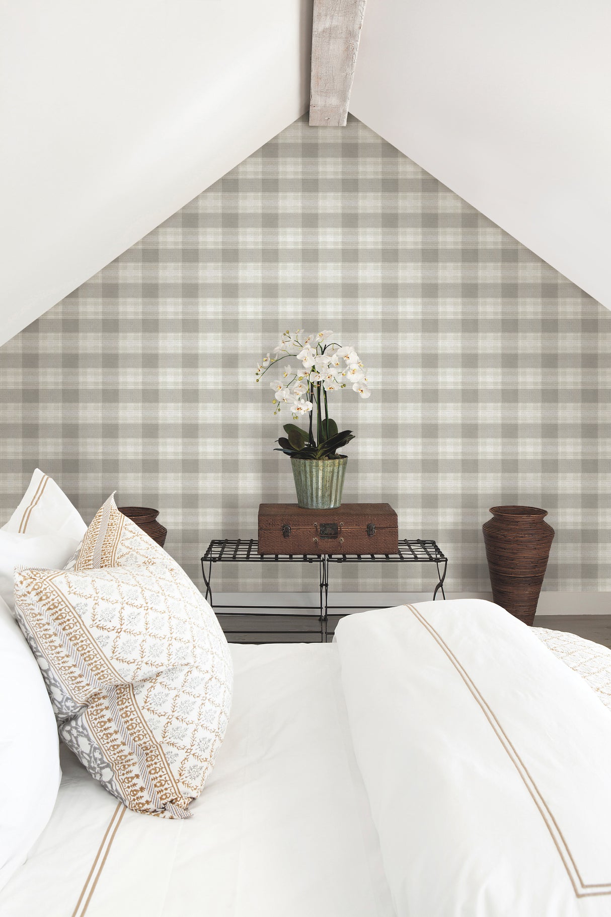 York FH4083 Woven Buffalo Check Linen Wallpaper