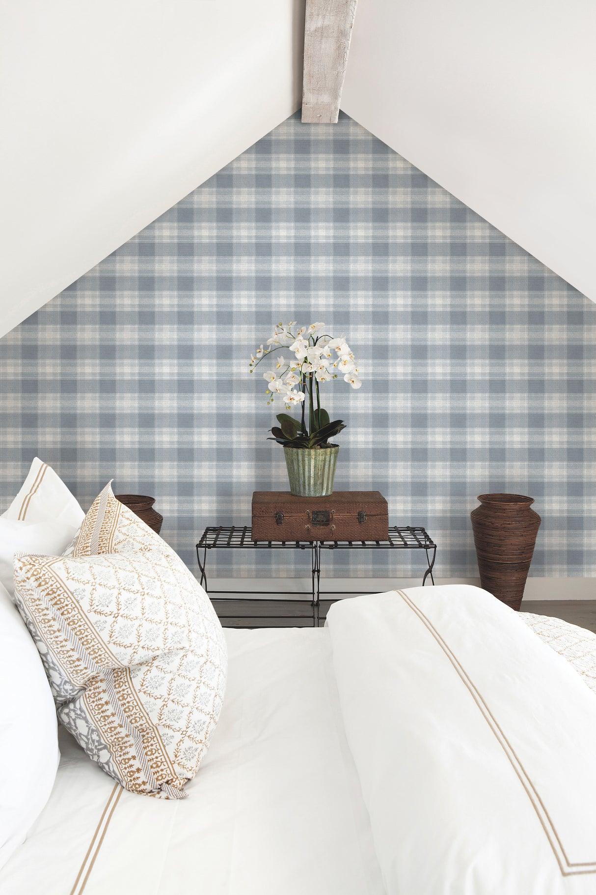 York FH4084 Woven Buffalo Check Blue Wallpaper