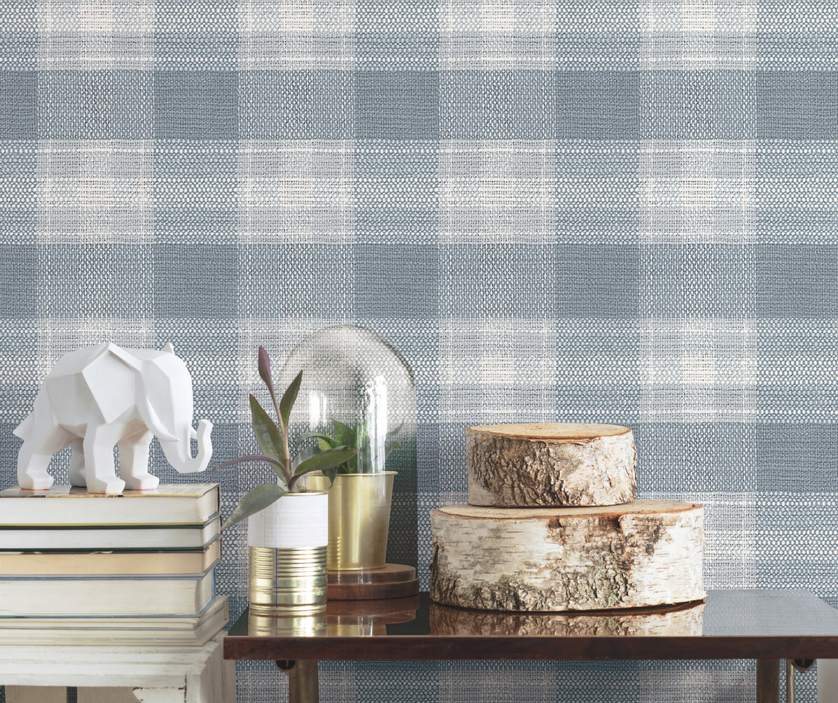 York FH4084 Woven Buffalo Check Blue Wallpaper