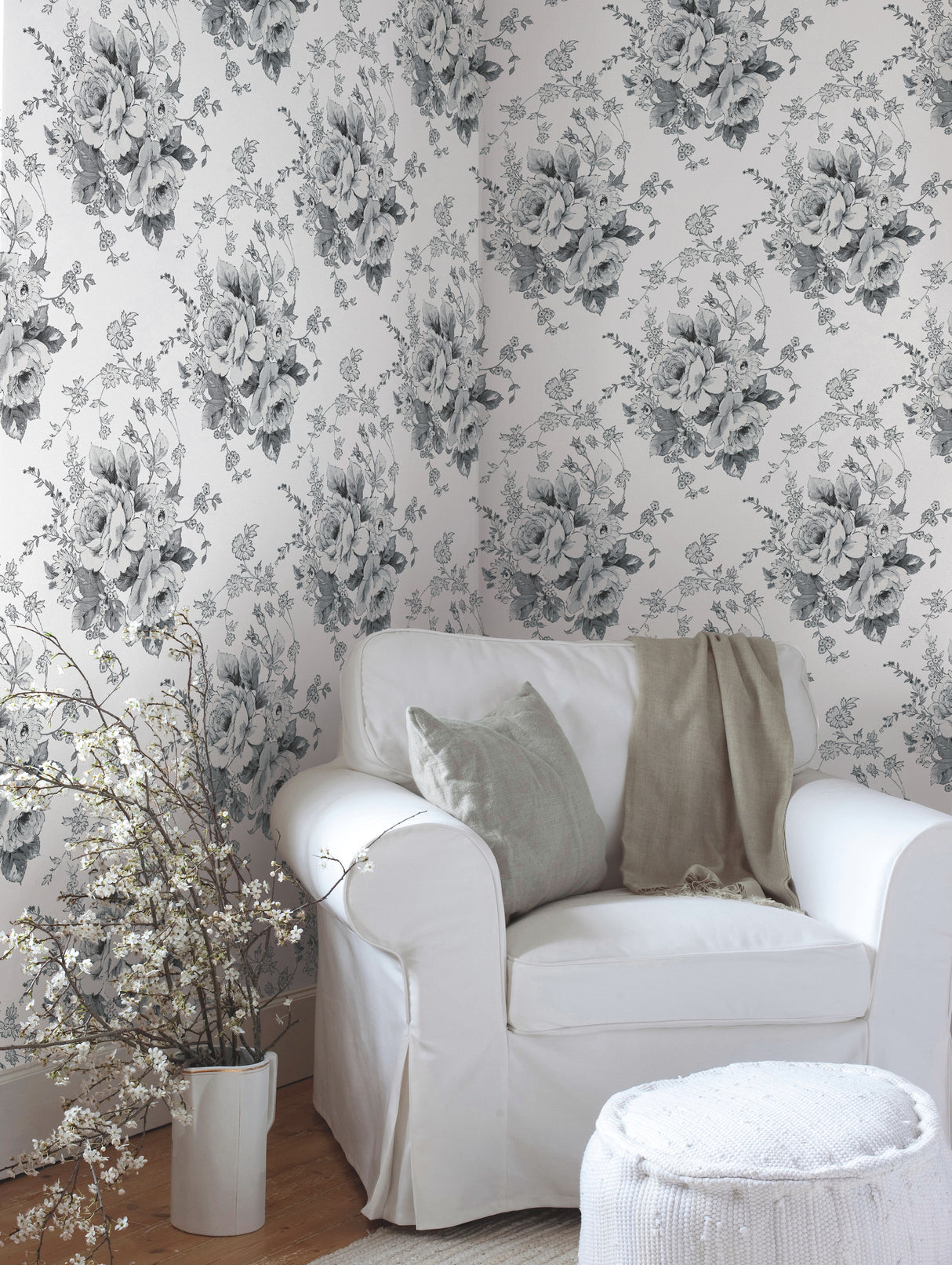 York FH4086 Heritage Rose White & Black Wallpaper