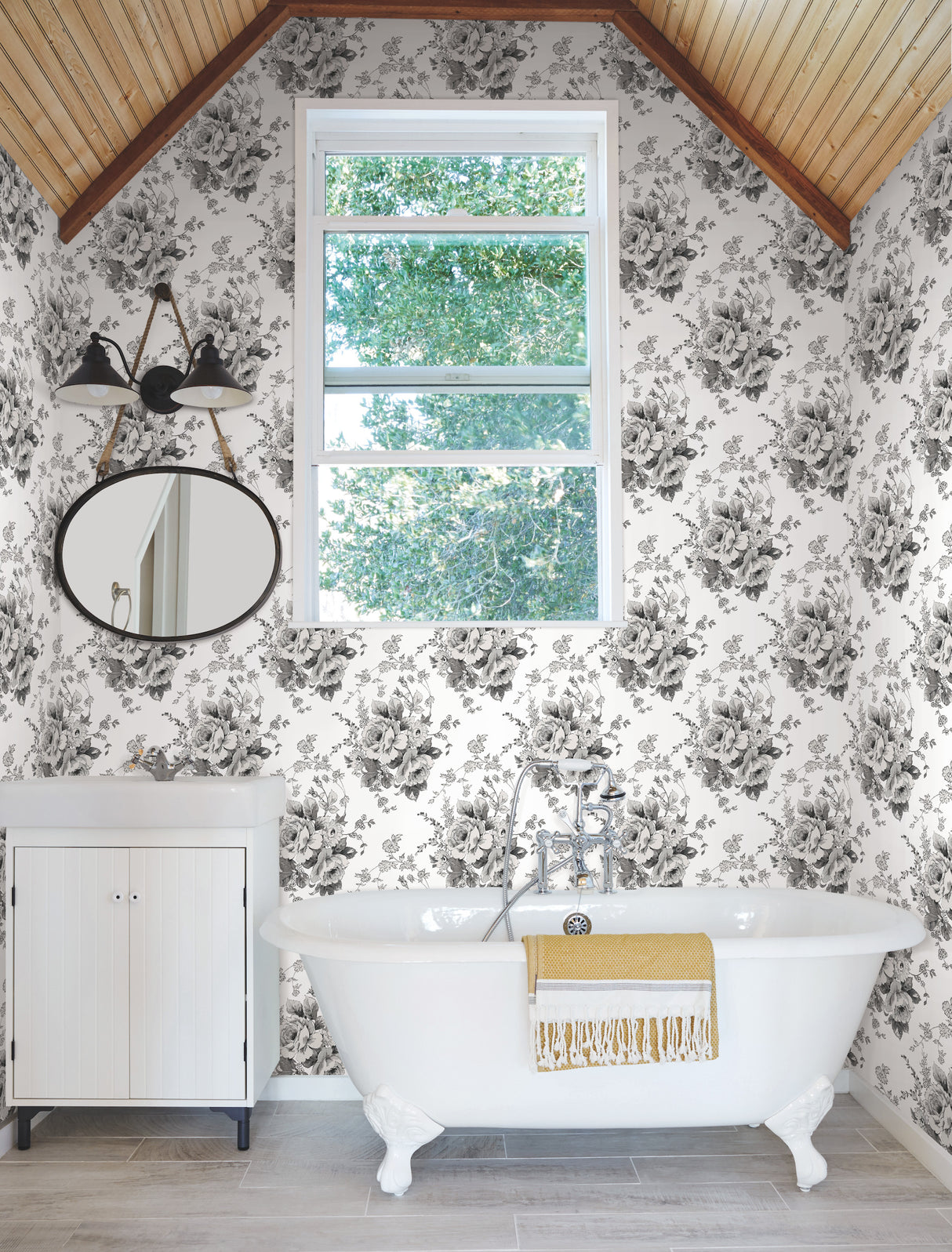 York FH4086 Heritage Rose White & Black Wallpaper