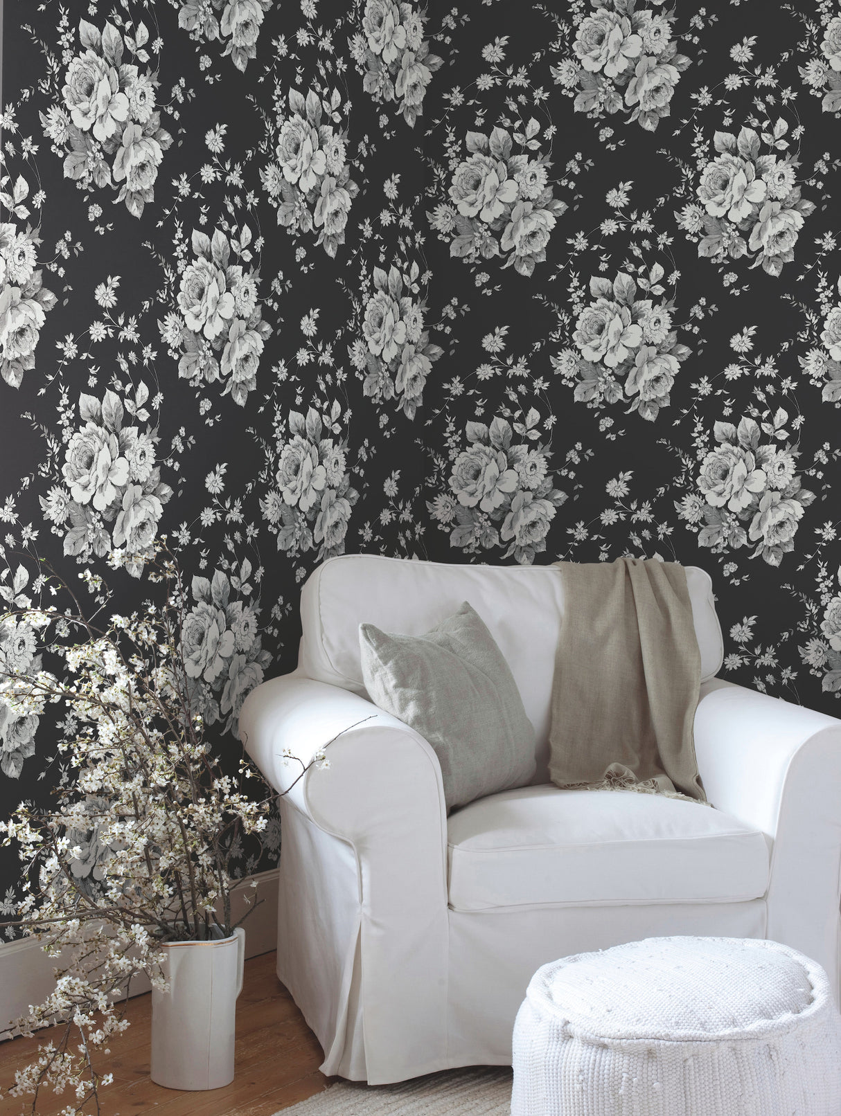 York FH4088 Heritage Rose Black & Grey Wallpaper