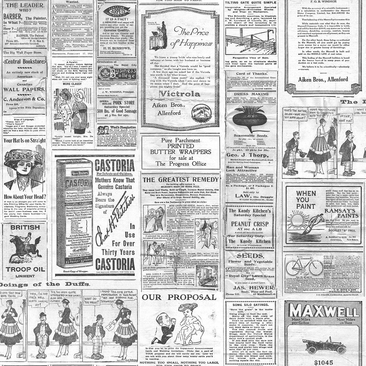 Galerie G56143 Silver Grey Newspapers - Eade's Wallpaper