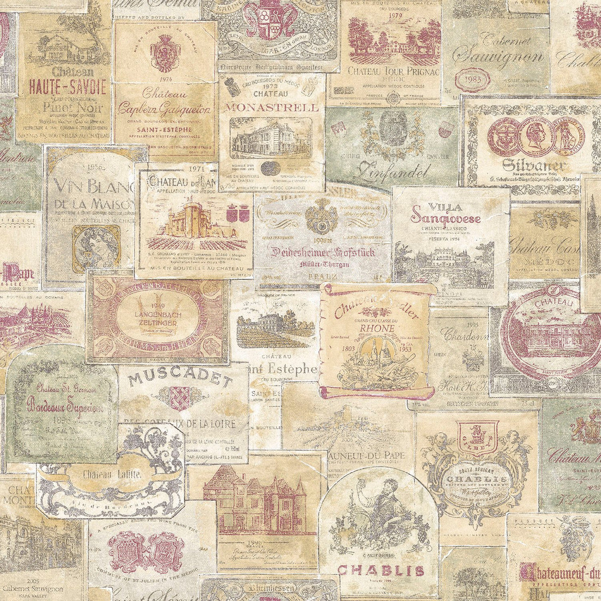 Galerie G56173 Beige Wine Labels - Eade's Wallpaper