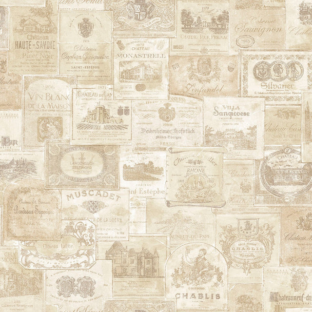 Galerie G56174 Beige Wine Labels - Eade's Wallpaper