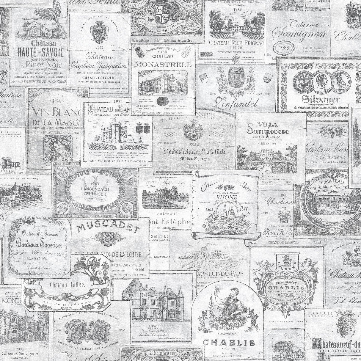 Galerie G56175 Silver Grey Wine Labels - Eade's Wallpaper