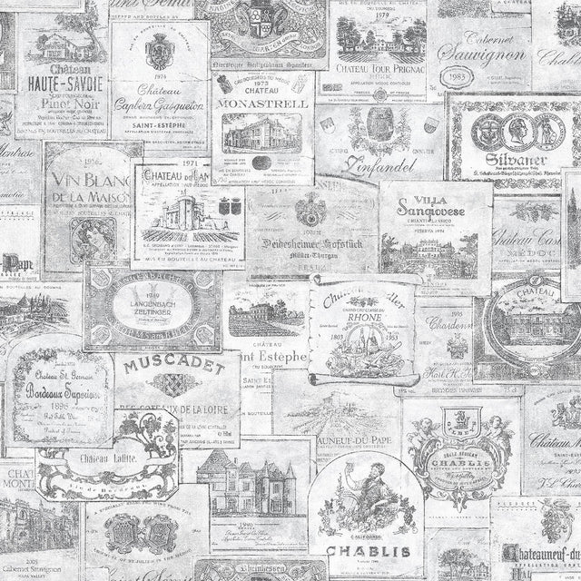 Galerie G56175 Silver Grey Wine Labels - Eade's Wallpaper
