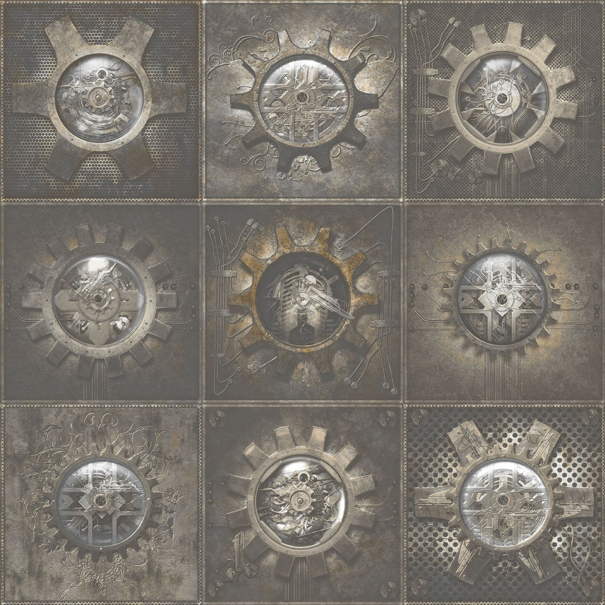 Galerie G56229 Bronze Brown Industrial Tiles - Eade's Wallpaper