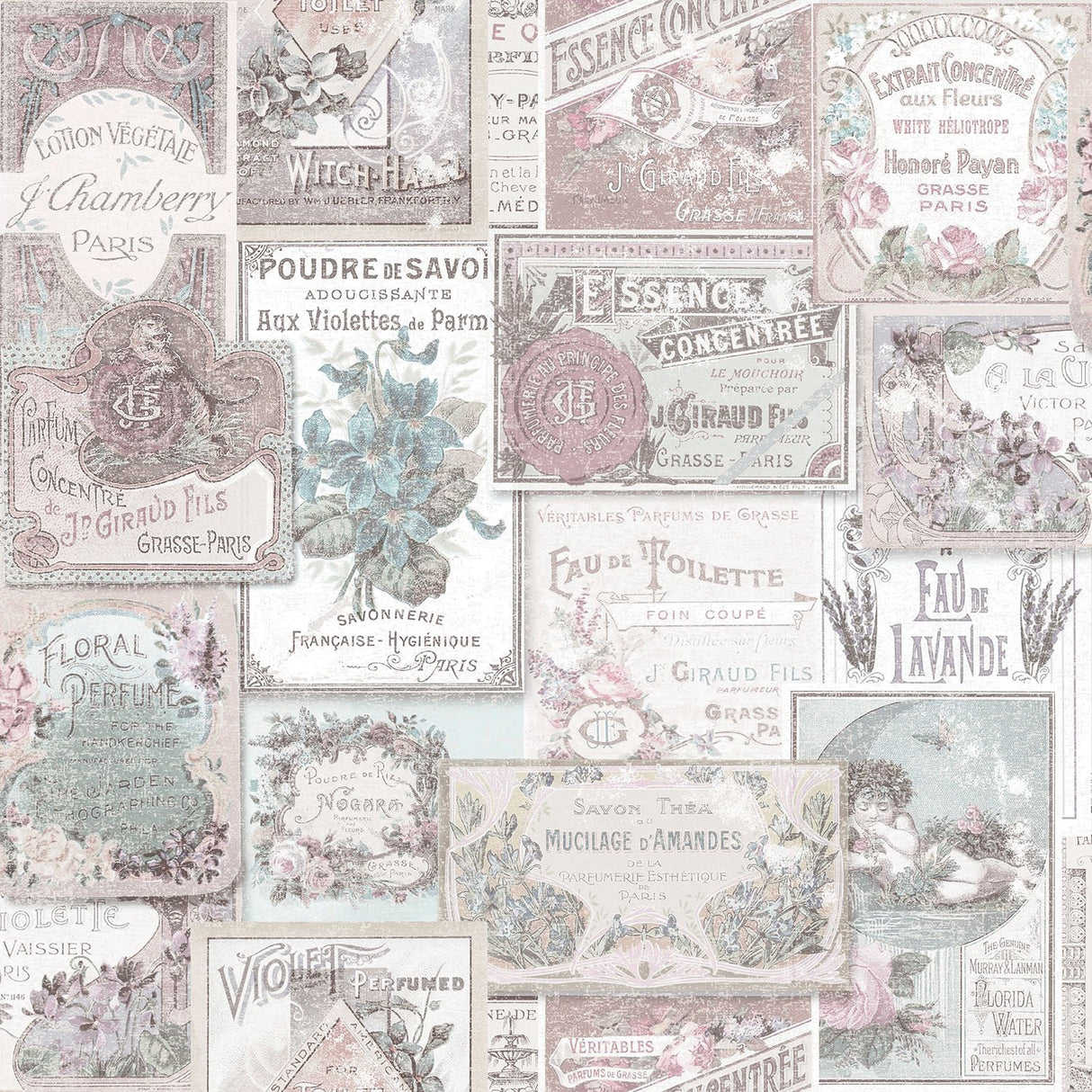 Galerie G56279 Pink Perfume Labels - Eade's Wallpaper