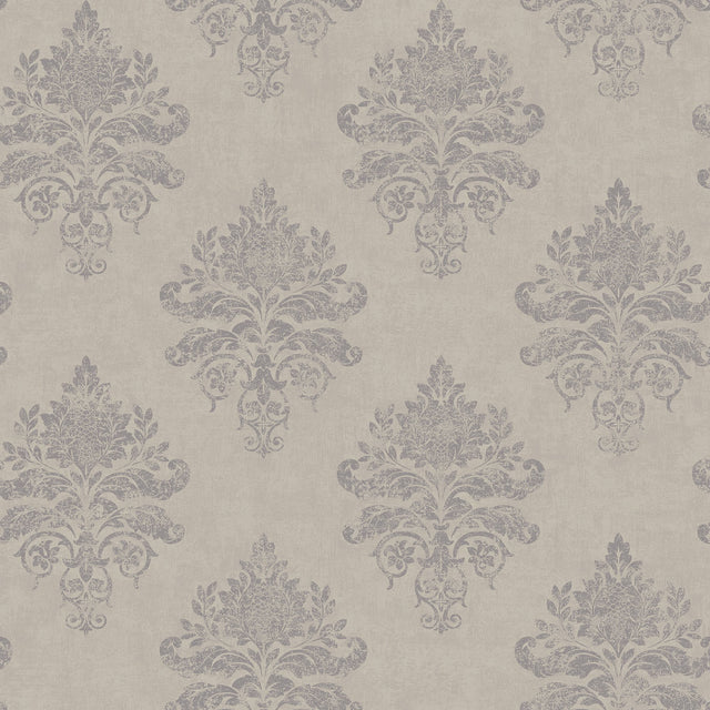 Galerie G68669 Silver Grey Medallion Damask - Eade's Wallpaper