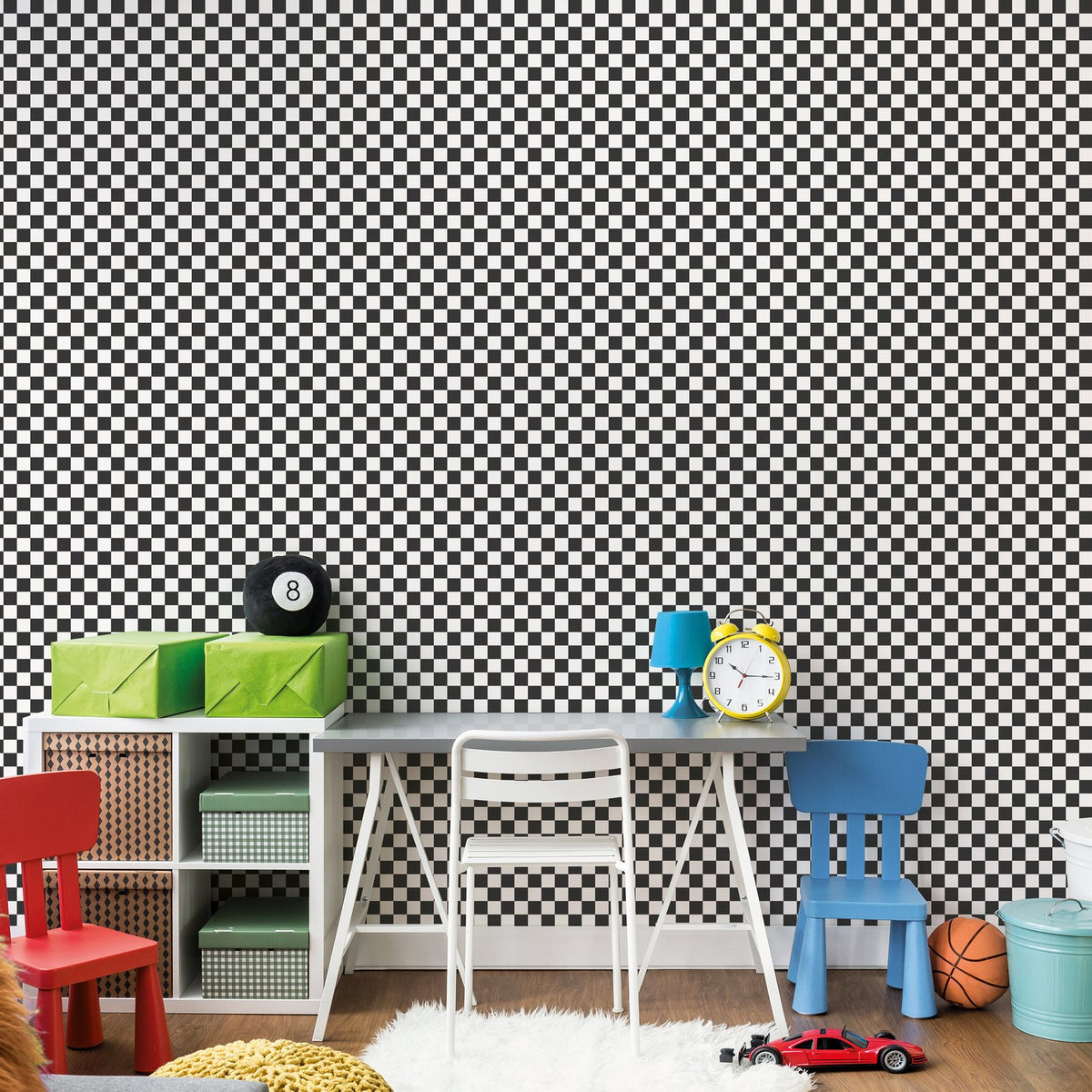 Galerie Kids and Teens Check Black Wallpaper G78555