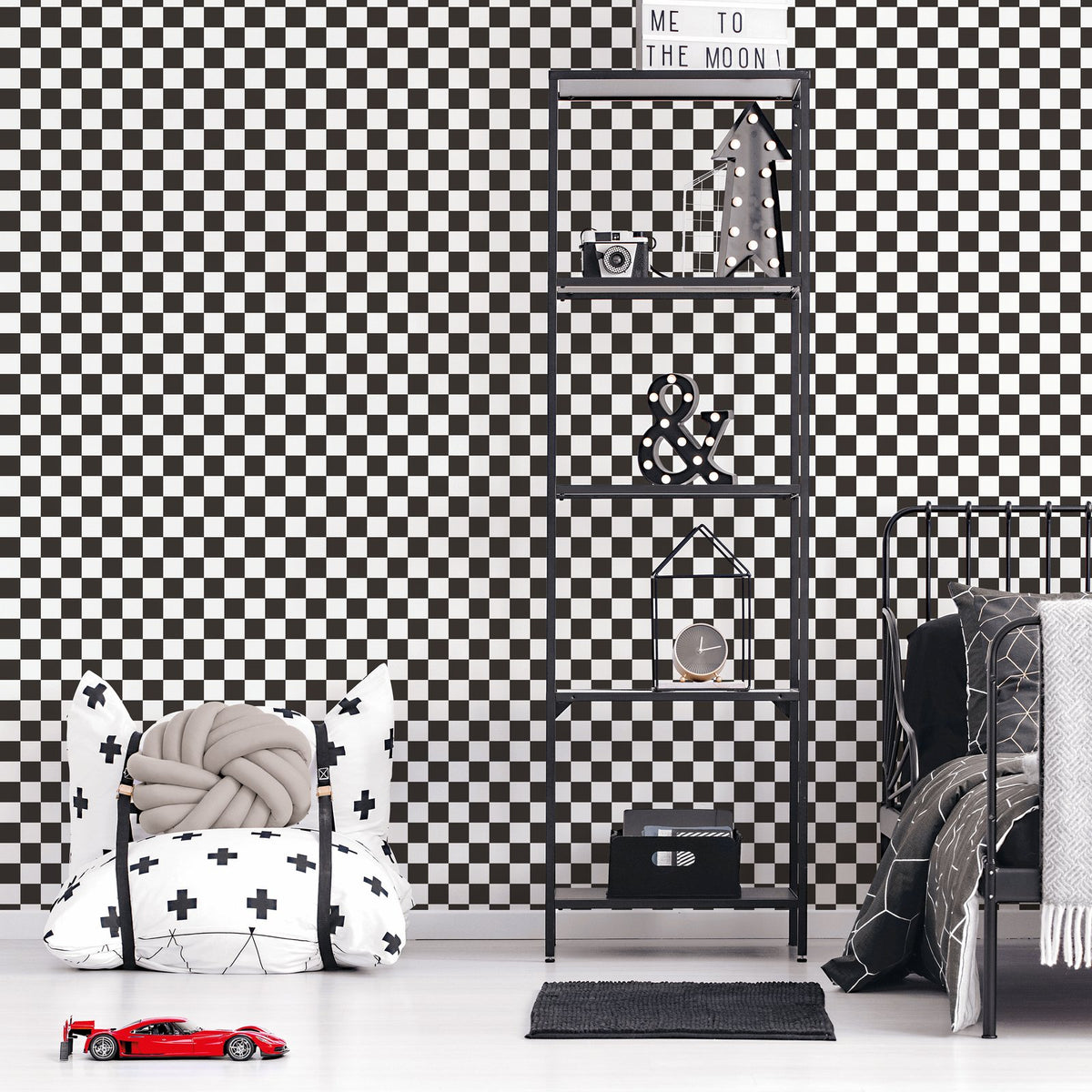 Galerie Kids and Teens Check Black Wallpaper G78555