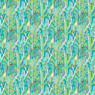 GASTON Y DANIELA GDT5491.001.0 CACTUS AZUL/VERDE Fabric - Eade's Wallpaper