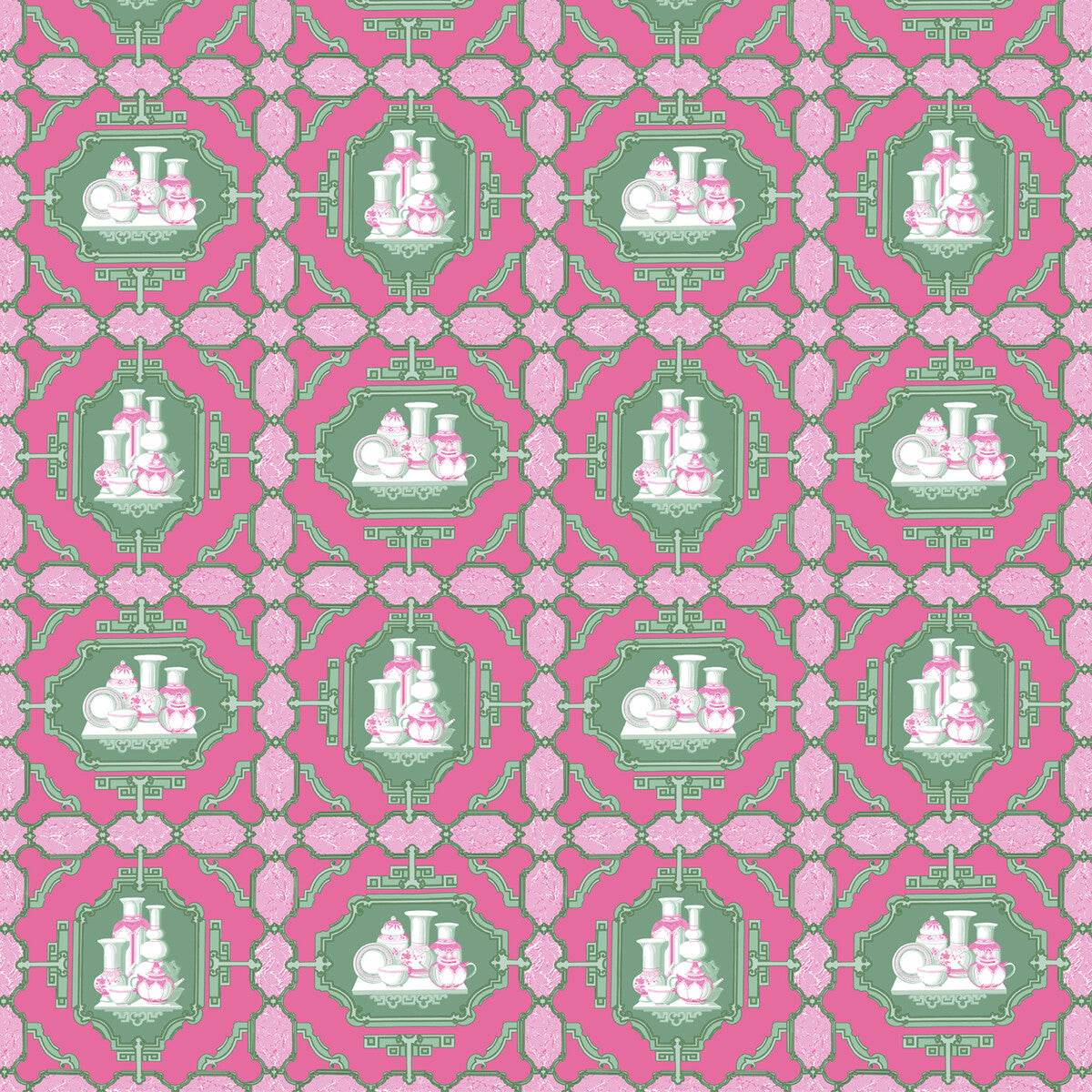 GASTON Y DANIELA GDT5544.001.0 PORCELANAS ROSA/VERDE Fabric - Eade's Wallpaper