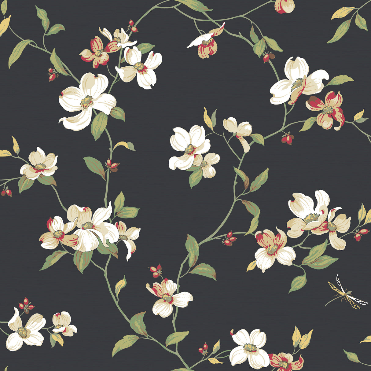 York GE9550 Dogwood Black Wallpaper