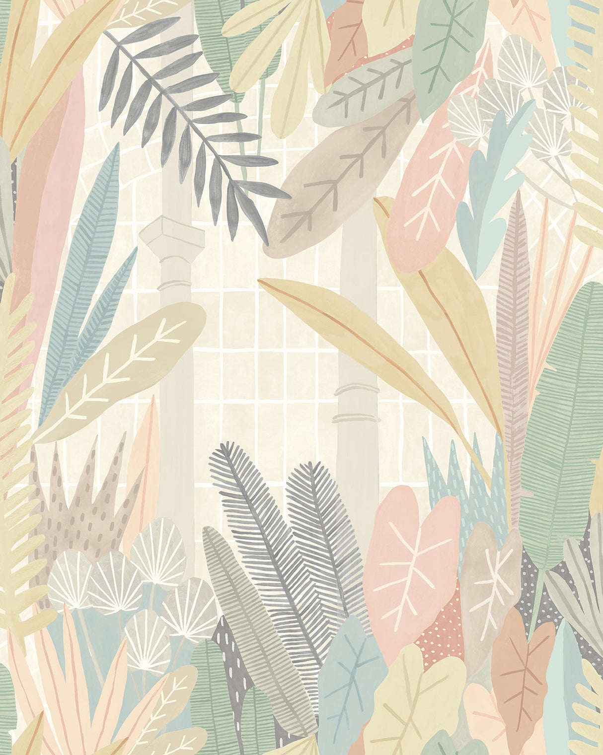 ohpopsi GHS50149W Glasshouse Pastel Tropical Damask Wallpaper