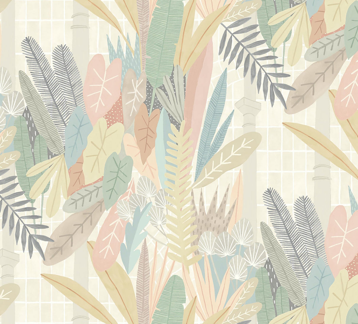 ohpopsi GHS50149W Glasshouse Pastel Tropical Damask Wallpaper