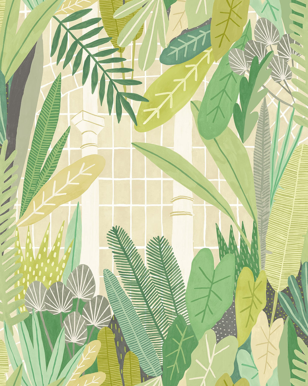 ohpopsi GHS50154W Glasshouse Green Tropical Damask Wallpaper