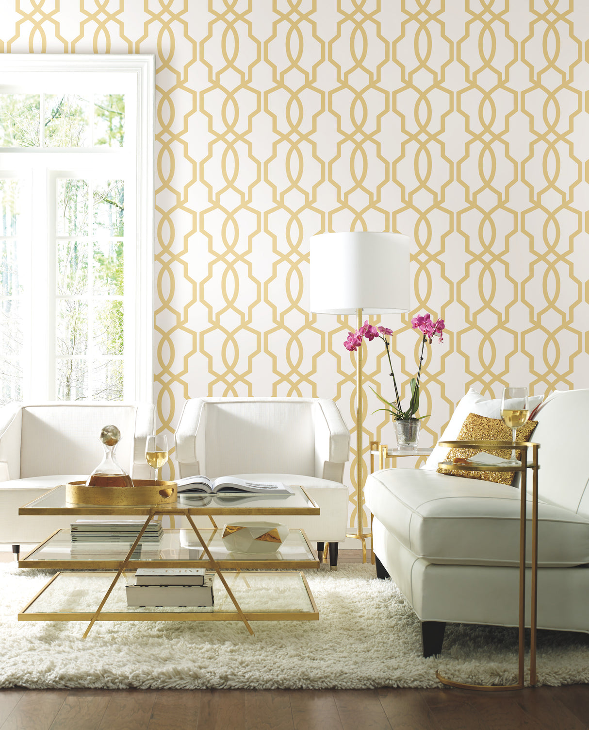 York GM7518 Hourglass Trellis Yellow Wallpaper