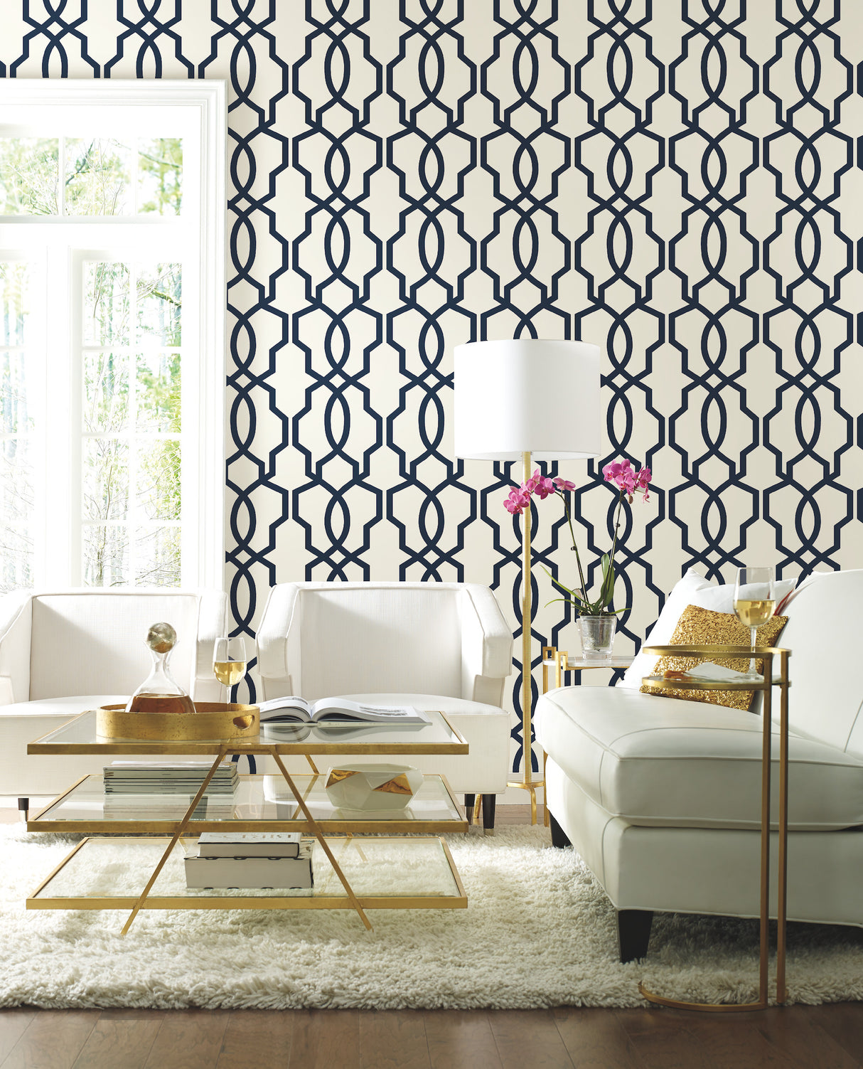 York GM7521 Hourglass Trellis Navy Wallpaper