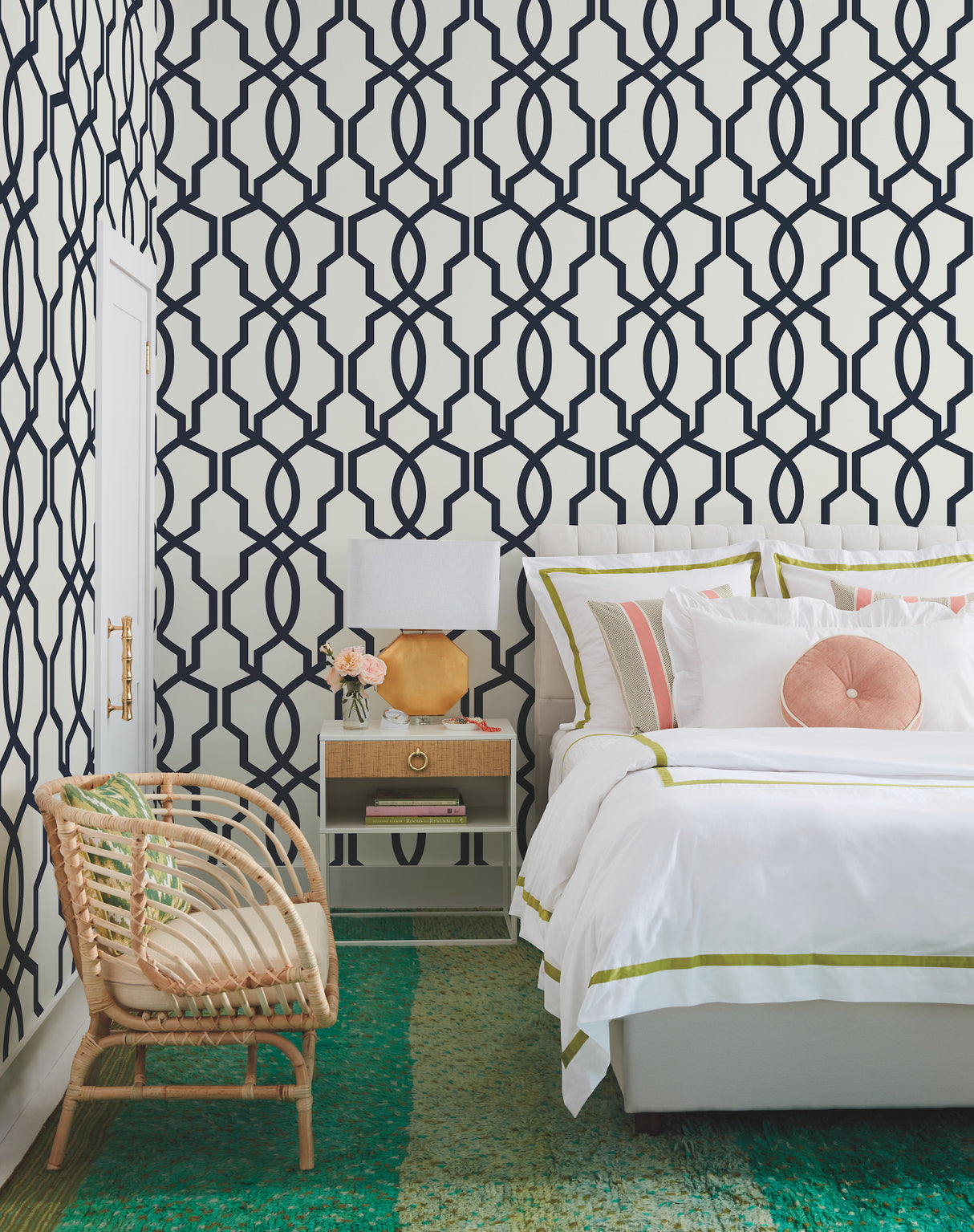 York GM7521 Hourglass Trellis Navy Wallpaper