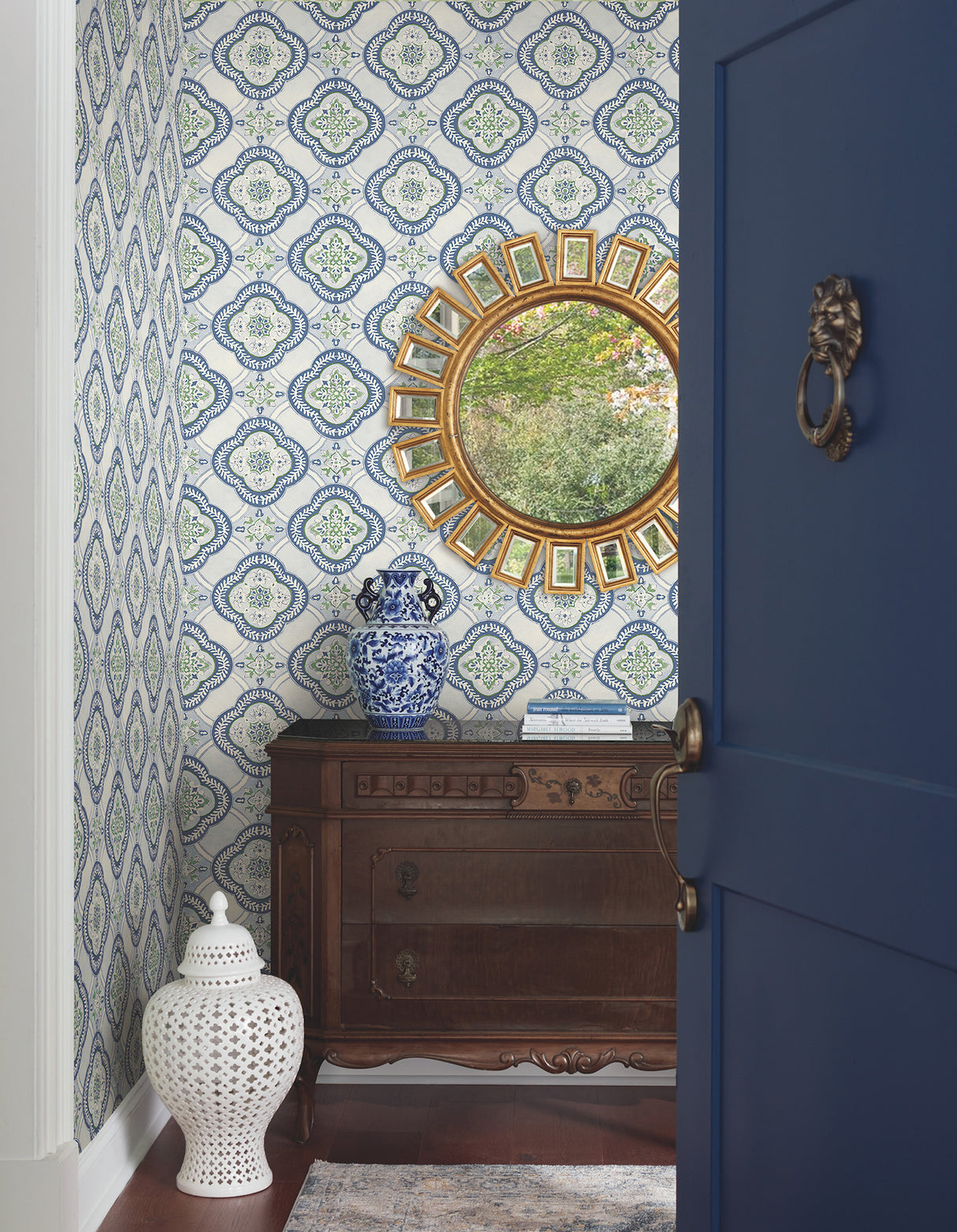 York GO8216 Garden Trellis Cobalt Wallpaper