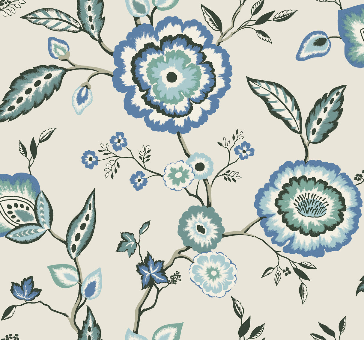 York GO8231 Dahlia Blooms Blue & White Wallpaper